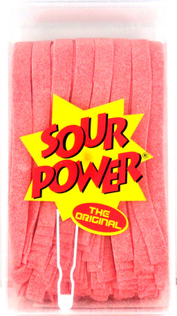 Dorval Sour Power strawberry unwrapped sour belts tub, 2.5 lb, made in Netherlands