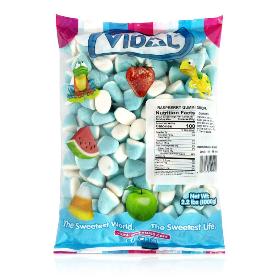 vidal bulk raspberry gummi drops (sugared) 1/12, 2.2 lb, made in Spain