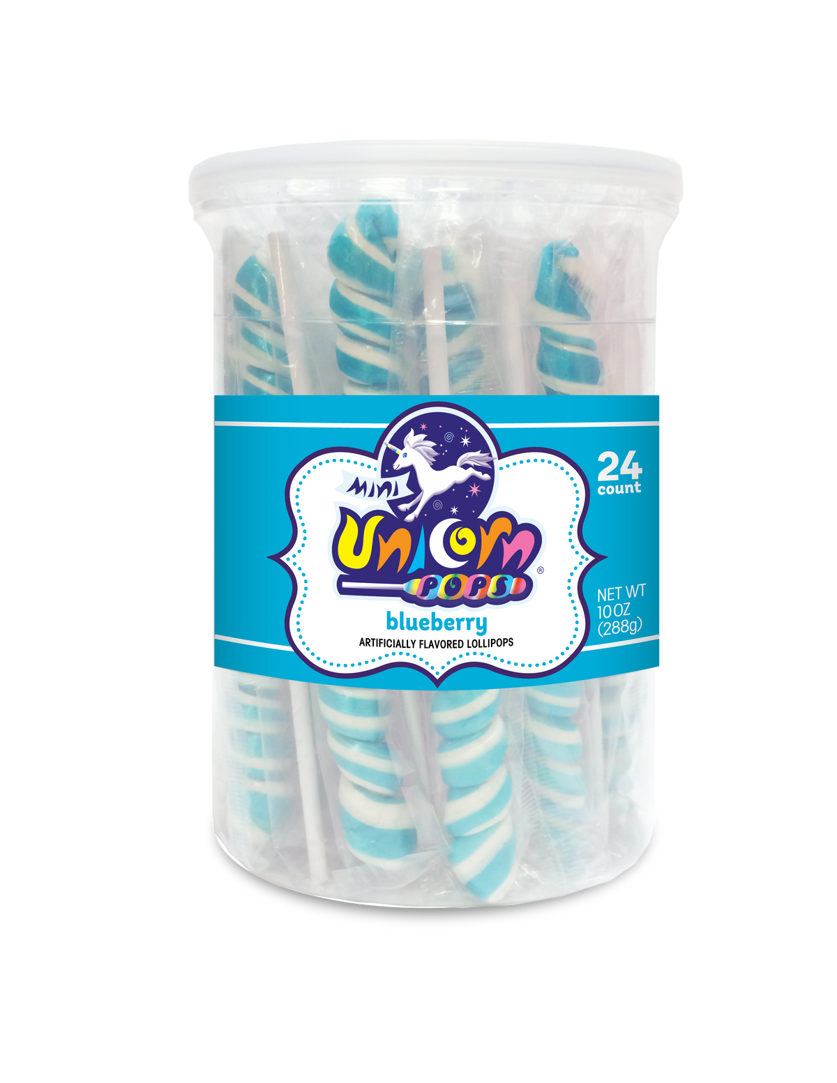 Adams & Brooks Mini Unicorn bubble gum jars, Light Blue, 10 oz box, Mexico