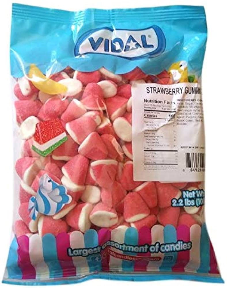 vidal bulk strawberry gummi drops (sugared), 2.2 lb, made in Spain