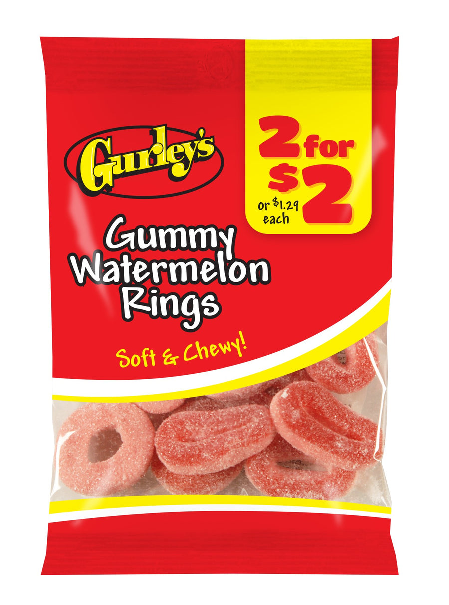 Gurleys Candy Line Gummy Watermelon Rings, case of 12, made in United States