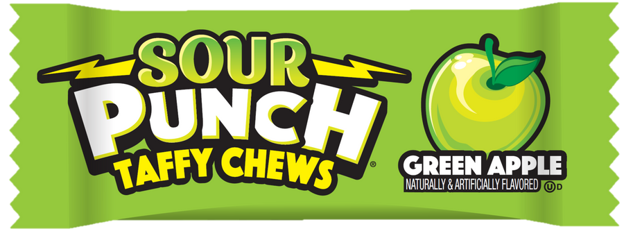 Sour Punch Chews Green Apple bulk candy, 3 lb bag, made in Mexico