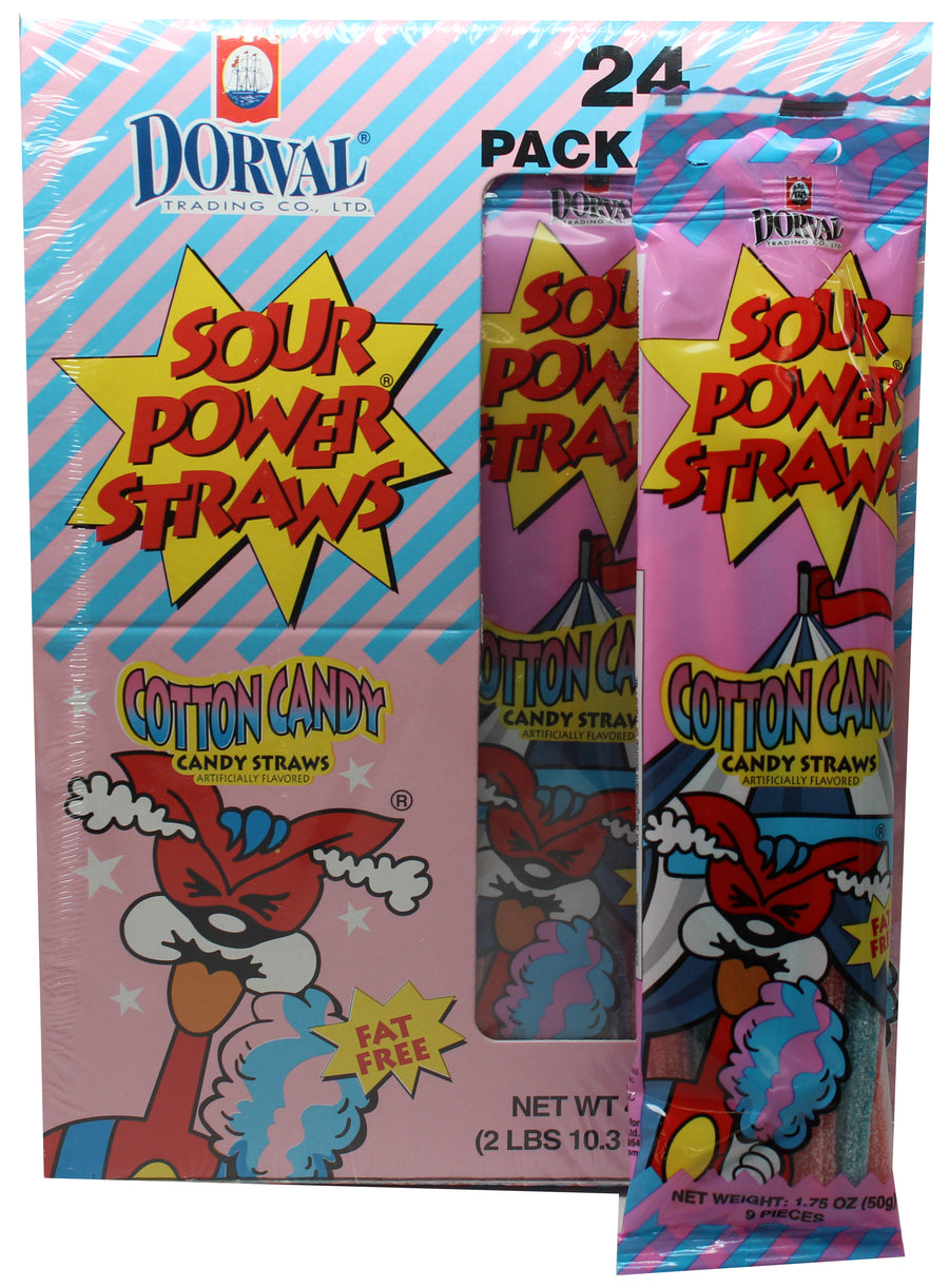 Dorval Sour Power cotton candy chewy sour straws, 1.75 oz, made in Netherlands
