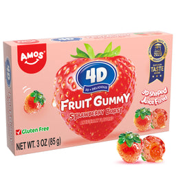 AMOS 4D FRUIT GUMMY STRAWBERRY BURST Theater Box, 3 oz (85 G), made in China