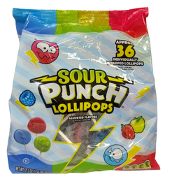 Sour Punch Pops 36-count stand-up bag, 21 oz, made in USA