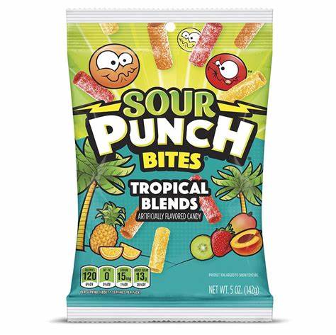 Sour Punch Tropical Bites, 5.00 oz (142 G), made in USA