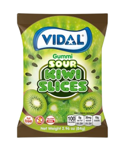 Vidal sour kiwi slices peg bag candy, 3.5 oz, made in Spain