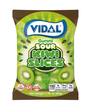 Vidal sour kiwi slices peg bag candy, 3.5 oz, made in Spain