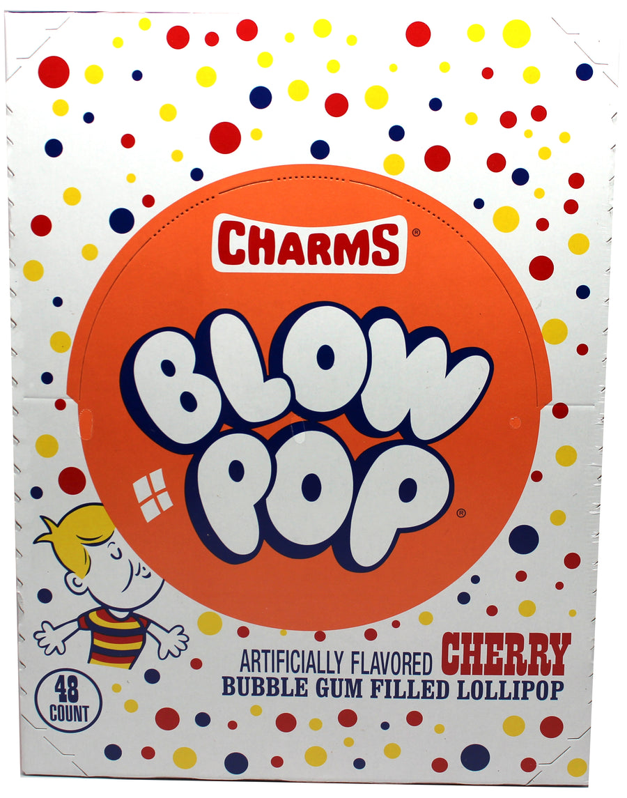 Charms Blow Pop Cherry lollipops, made in USA