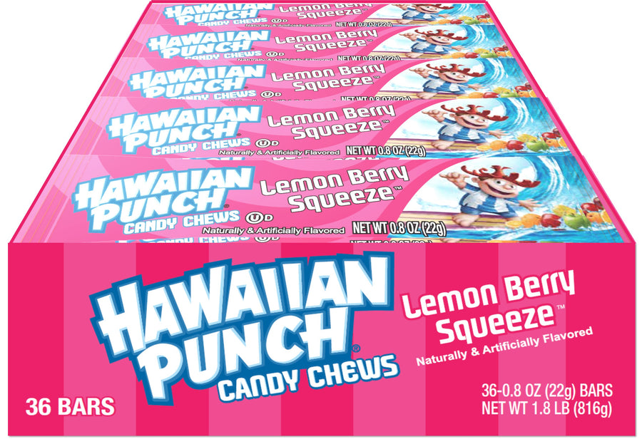 Hawaiian Punch Chews Bar, Lemon Berry Squeeze, 0.8 oz fruit chew, made in USA