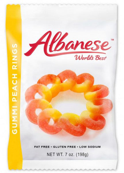 Albanese Gummi Peach Rings 7 oz peg bag, gummi candy, made in USA