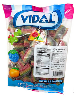 Vidal sour rainbow belt bites bulk candy, 2.2 lb bag, made in Spain