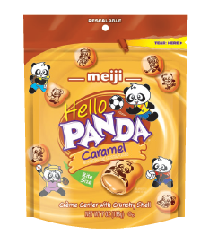Meiji Hello Panda Caramel biscuits, 7 oz share pouch, made in USA