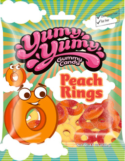 Kervan Yumy Yumy peach ring gummies peg bag, 4.50 oz (128 G), made in Turkey