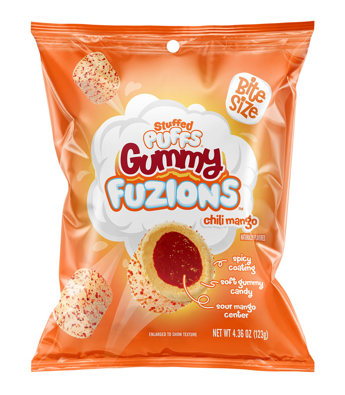 Stuffed Puffs Gummy Fuzions Chili Mango, 4.23 oz (120 g), made in the USA