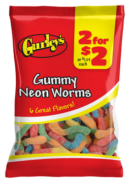 Gurleys Candy Line Gummy Briteworms, case of 12, made in United States