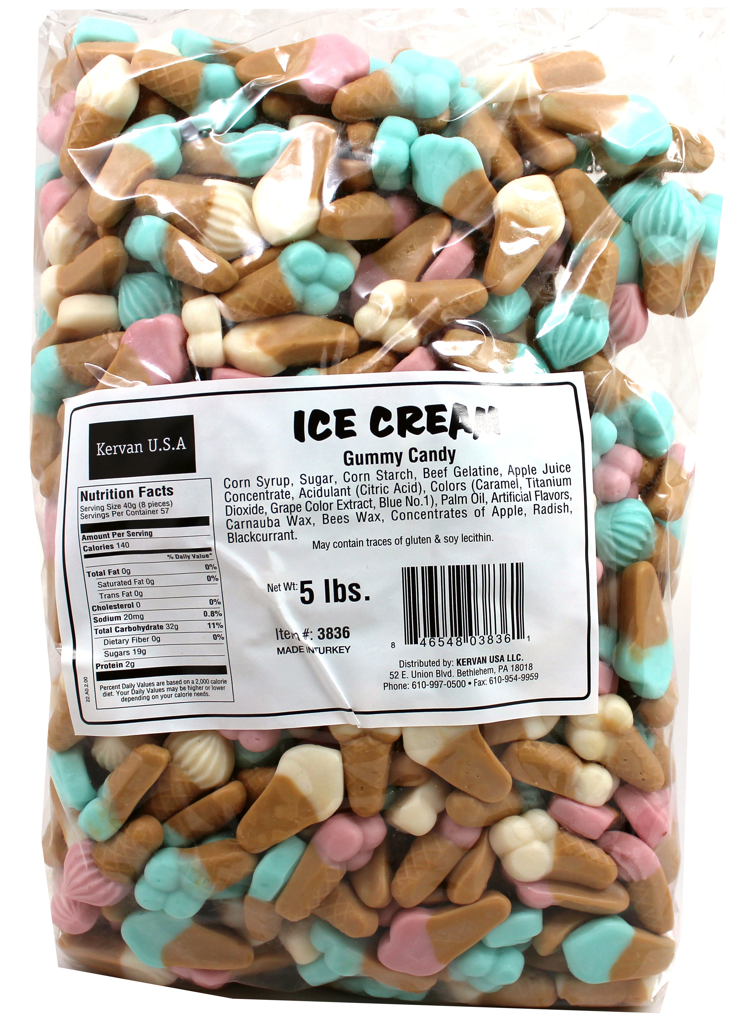 Kervan ice cream shaped gummies bulk candy, 5 lb bag, made in Turkey