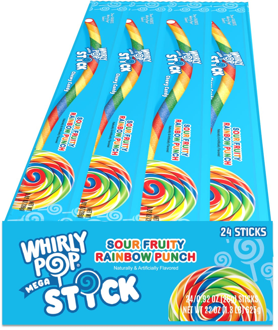 Adams & Brooks Whirly Pop Mega Stick chewy candy, 0.92 oz, made in USA