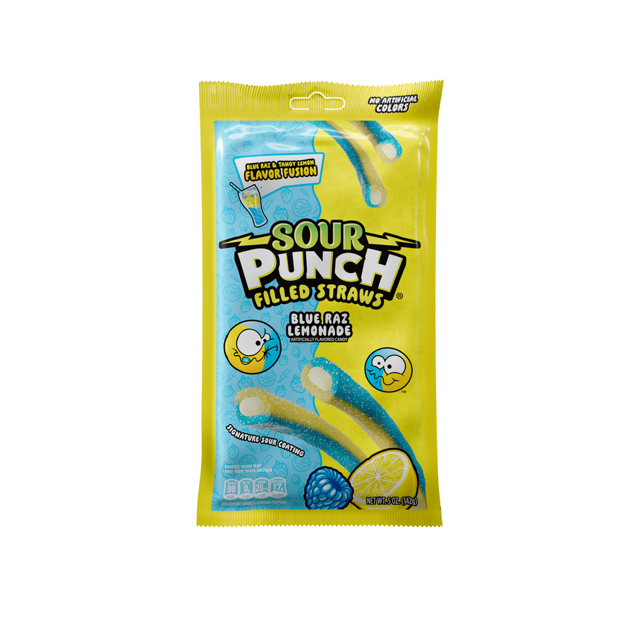 Sour Punch Filled Straws Blue Raz Lemon, 5 oz (142 G), made in USA