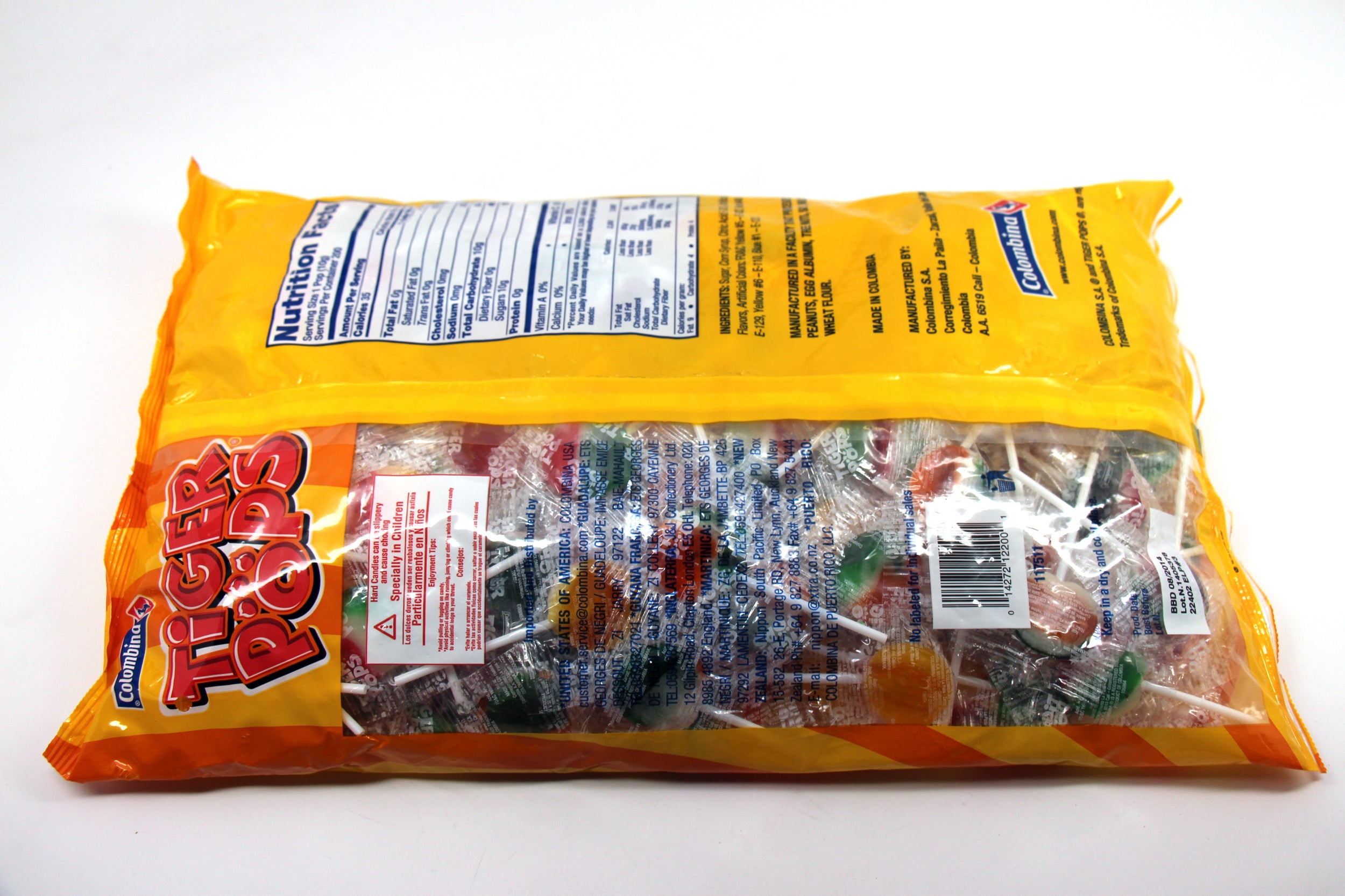 Colombina Tiger Pops assorted fruit lollipops, 200-piece bag, made in Colombia