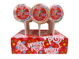 Adams & Brooks Happy Birthday whirly pop, 1.5 oz swirl lollipop, Mexico