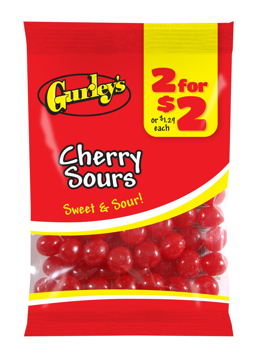 Gurleys Candy Line Cherry Sours, case of 12, made in United States