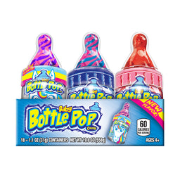 Bazooka Baby Bottle Pop Asstd novelty candy, 1.1 oz, made in Taiwan
