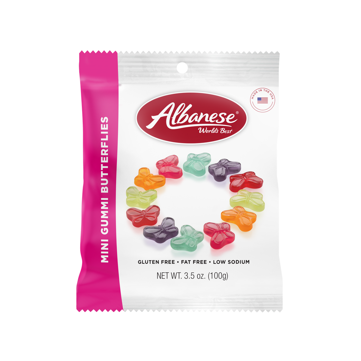 Albanese Mini Gummi Butterflies 3.5 oz peg bag, gummi candy, made in USA