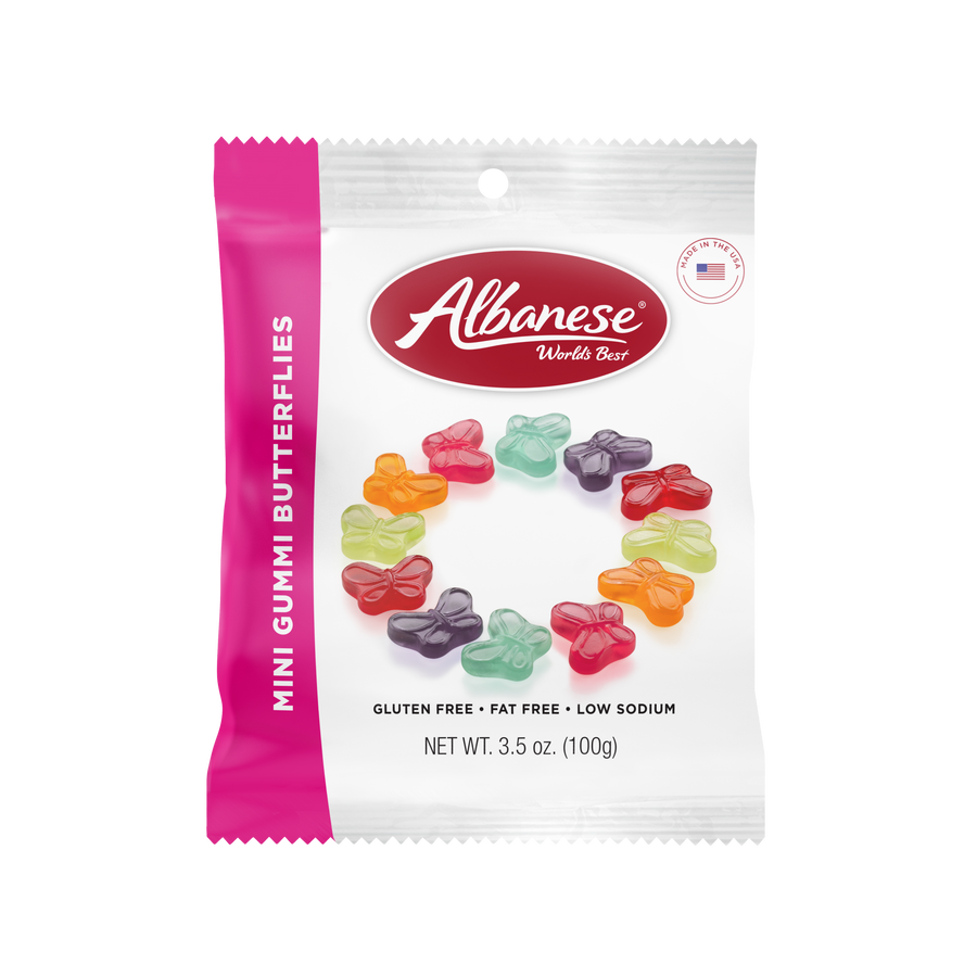 Albanese Mini Gummi Butterflies 3.5 oz peg bag, gummi candy, made in USA