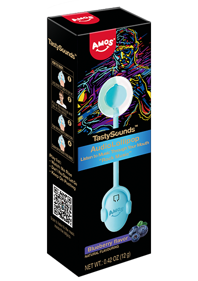 Amos TastySounds Electronic Dance Audio Lollipop - Blueberry, 2x12 case (24), made in China