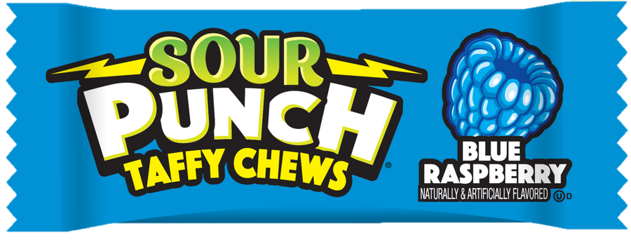 Sour Punch Chews Blue Raspberry bulk candy, 3 lb bag, made in Mexico