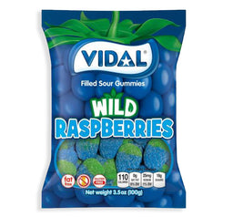 Vidal sour wild raspberries peg bag candy, 3.5 oz, made in Spain