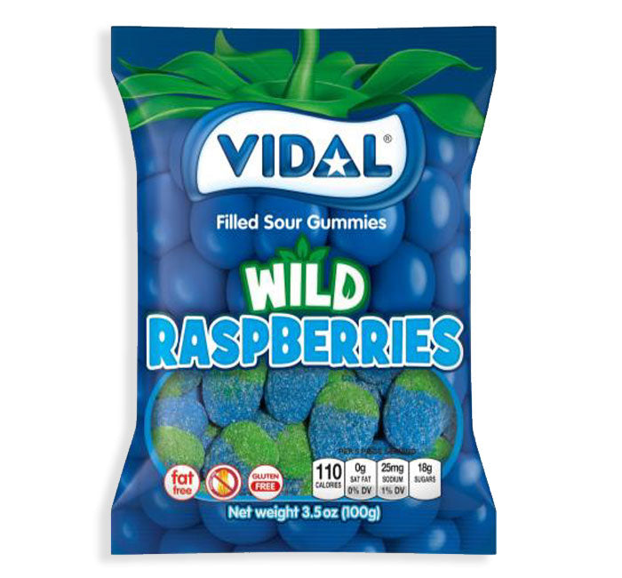 Vidal sour wild raspberries peg bag candy, 3.5 oz, made in Spain
