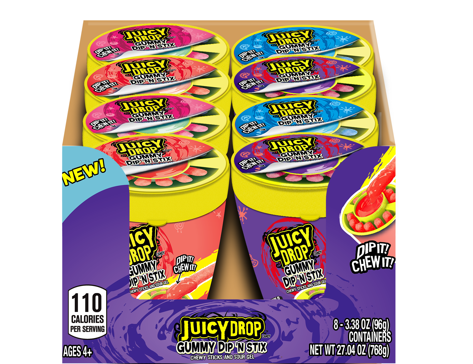 Bazooka Juicy Drop Gummy Dip 'N Stick novelty candy, 3.4 oz, made in Taiwan