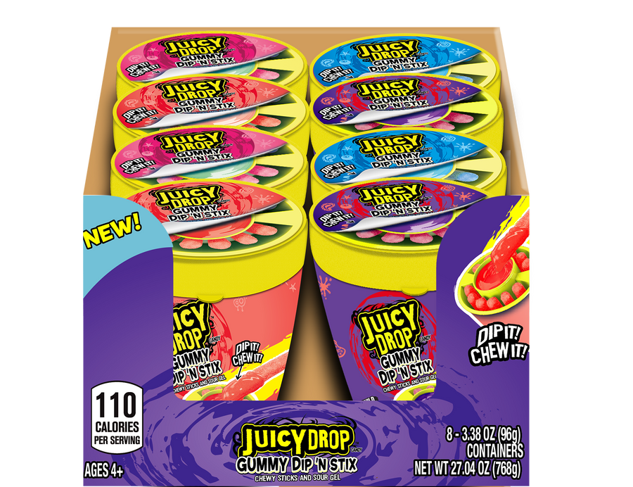 Bazooka Juicy Drop Gummy Dip 'N Stick novelty candy, 3.4 oz, made in Taiwan