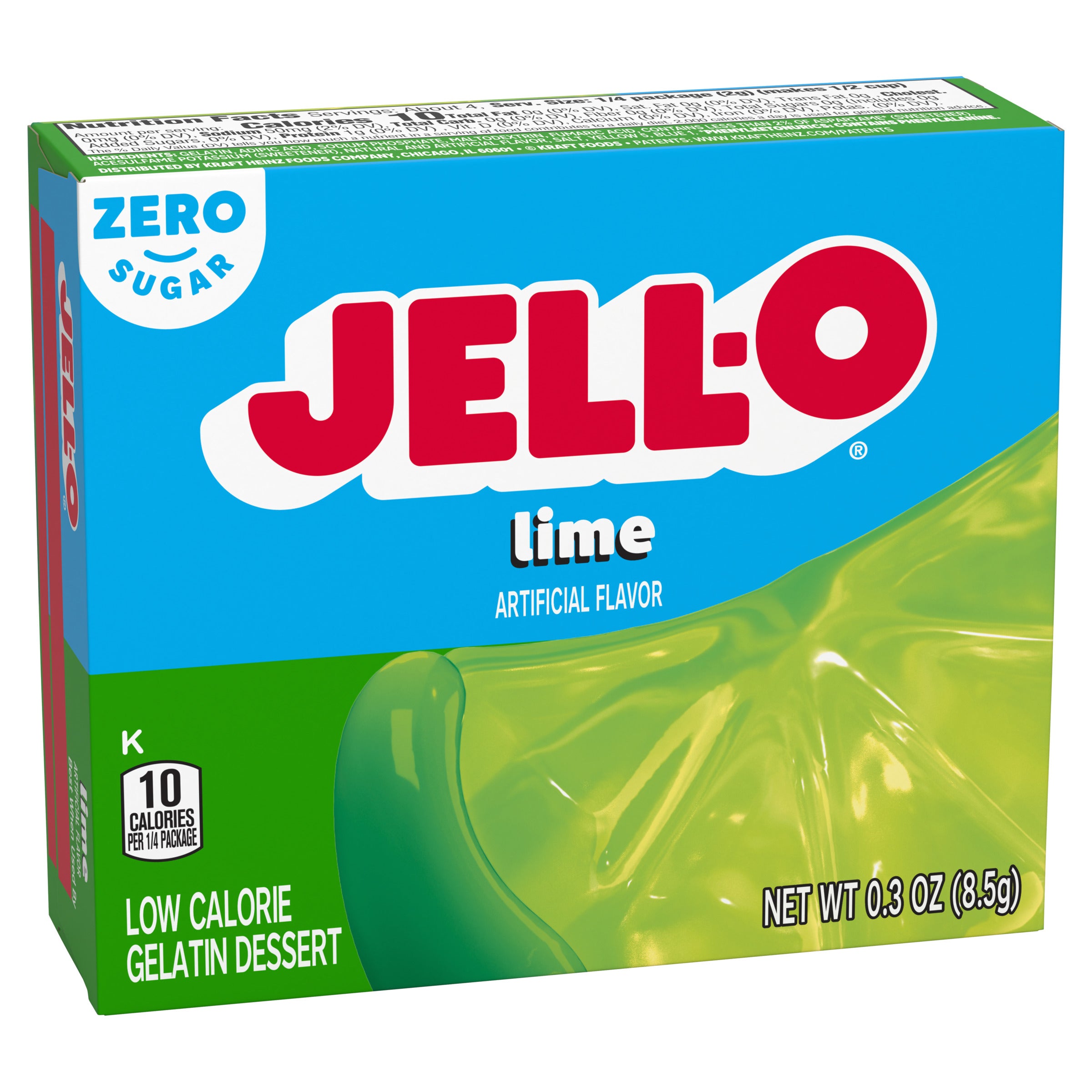 Jell-O Sugar-Free Lime, 0.3 oz (9 g), made in USA