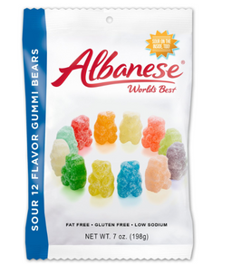 Albanese Sour Gummi Bears 12 Flavour 7 oz peg bag, gummi candy, made in USA