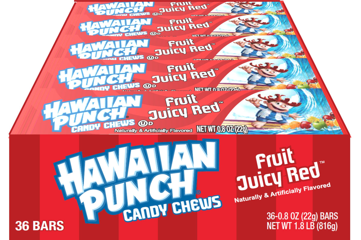 Hawaiian Punch Chews Bar, Fruit Juicy Red, 0.8 oz fruit chew, made in USA