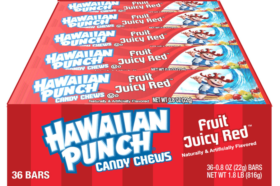 Hawaiian Punch Chews Bar, Fruit Juicy Red, 0.8 oz fruit chew, made in USA