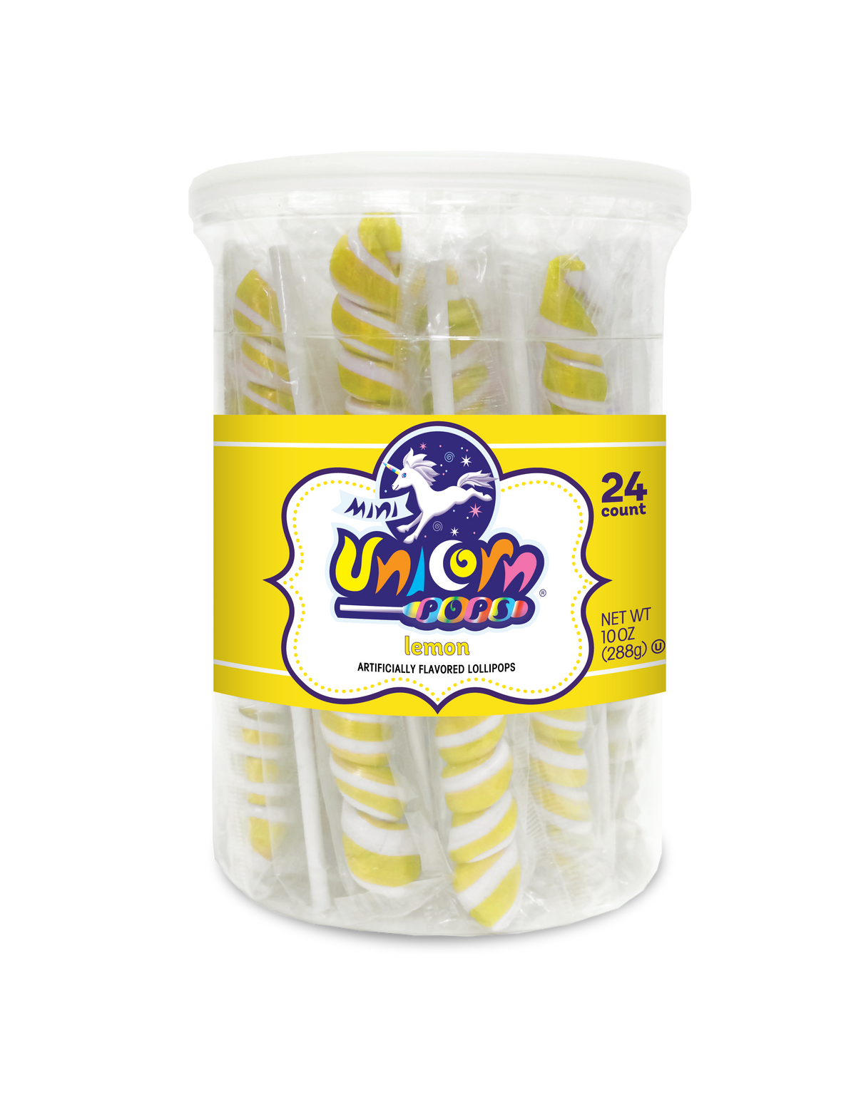 Adams & Brooks Mini Unicorn bubble gum jars, Yellow, 10 oz box, Mexico