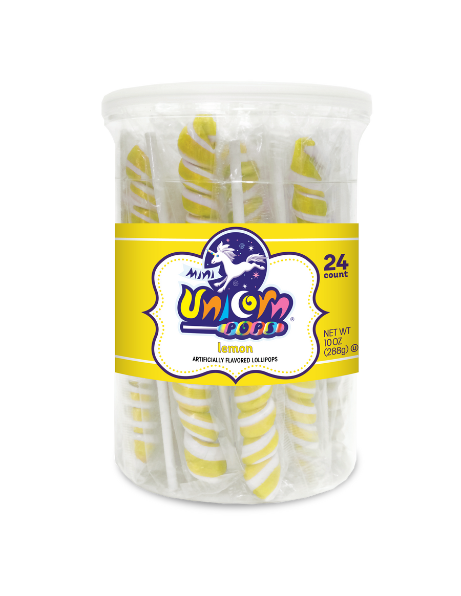 Adams & Brooks Mini Unicorn bubble gum jars, Yellow, 10 oz box, Mexico