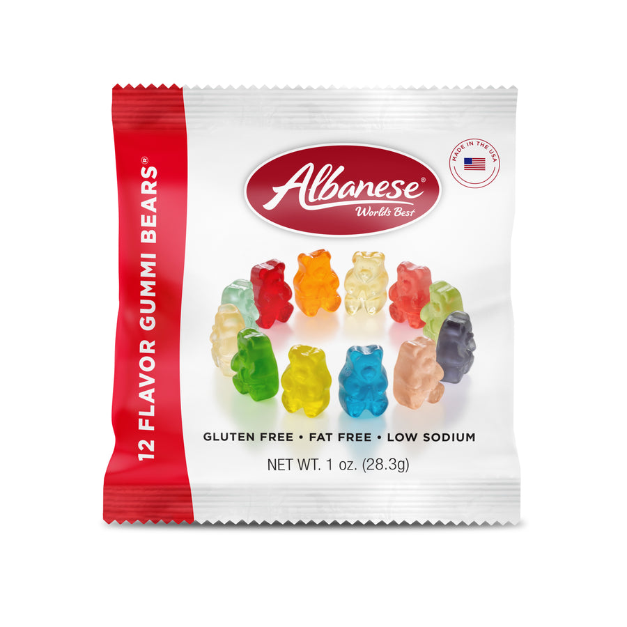 Albanese 12-flavour gummi bears, 1 oz single-serve bag, made in USA