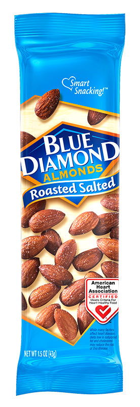 Blue Diamond Tubes Roasted Salted Box almonds, 1.5 oz, made in USA