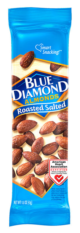 Blue Diamond Tubes Roasted Salted Box almonds, 1.5 oz, made in USA