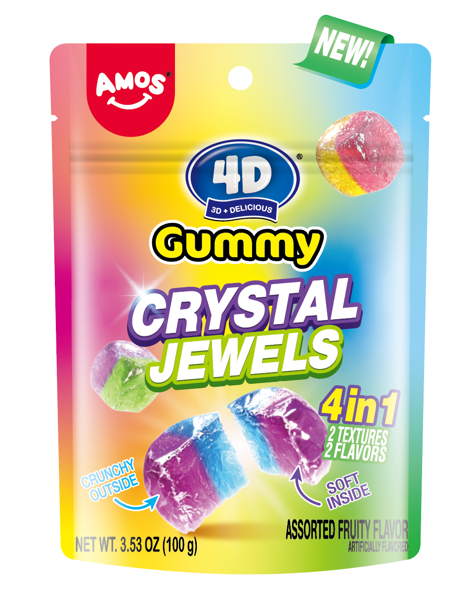 Amos 4D Gummy Crystal Jewels, 3.53 oz (100 G), made in China