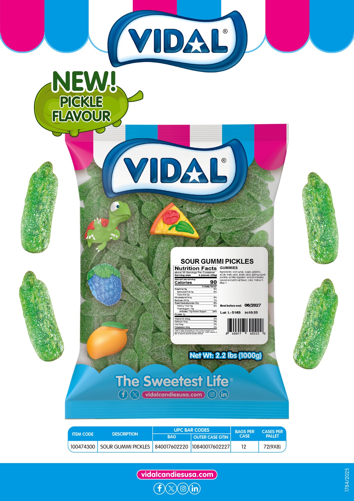 vidal bulk sour gummi pickles, 2.2 lb, made in Spain