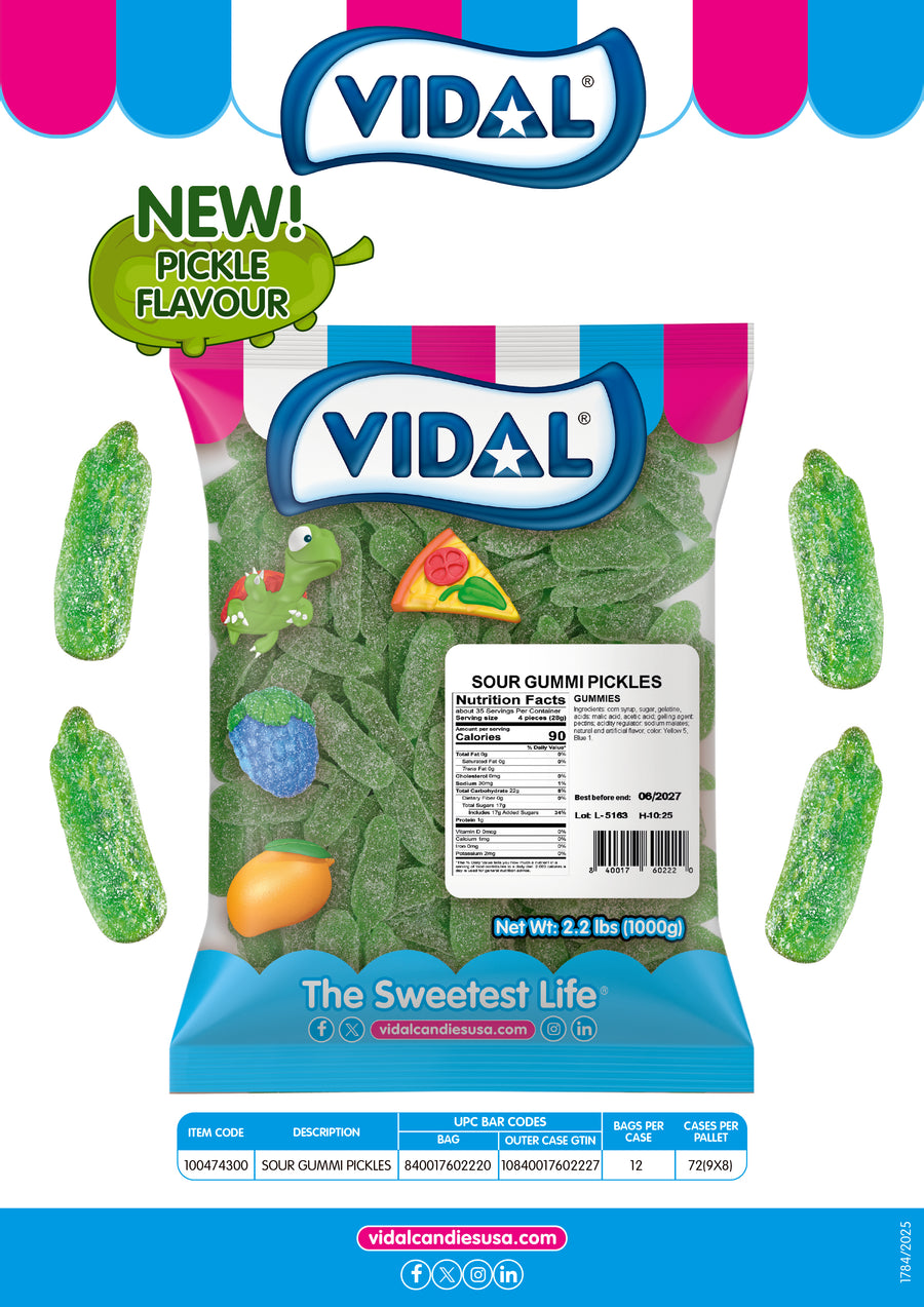 vidal bulk sour gummi pickles, 2.2 lb, made in Spain