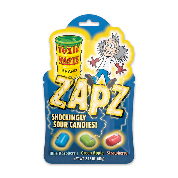 Toxic Waste Zapz Assorted Sour Candies novelty candy, 2.12 oz, made in Pakistan
