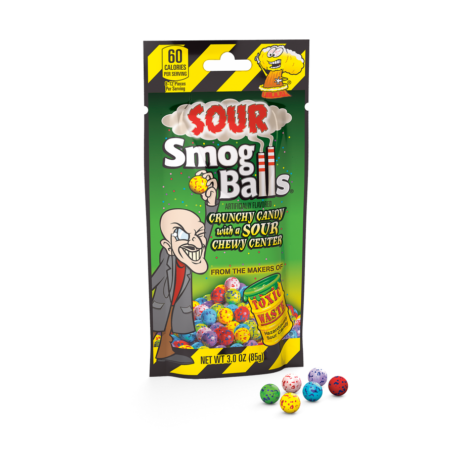 Toxic Waste Sour Smog Balls novelty candy, 3.00 oz, made in Pakistan