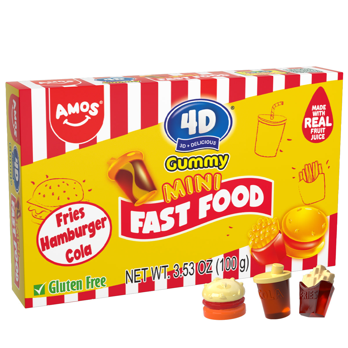 AMOS 4D FRUIT GUMMY Mini Fast Food Theater Box, 3.53 oz (100 G), made in China
